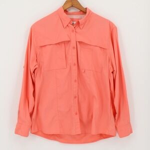World Wide Sportsman Fishing Shirt Womens XL Coral Nylon Long Roll Tab Sleeve